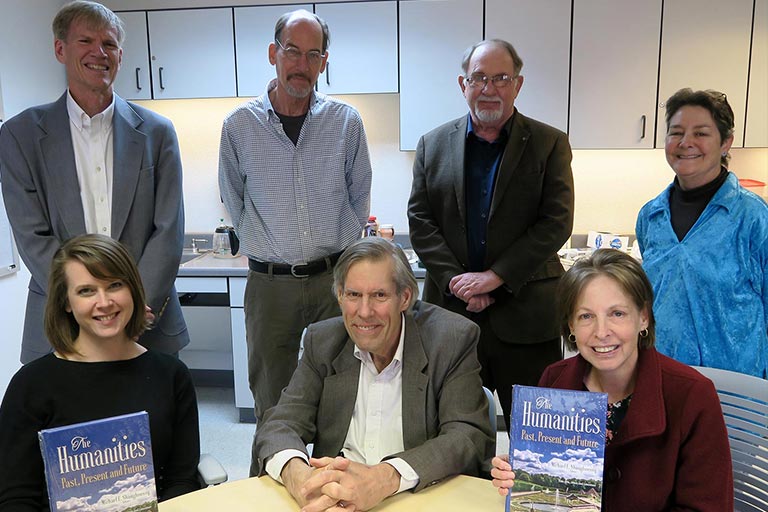 ENMU faculty contributing to "The Humanities: Past, Present and Future" book were: (front) Dr. Jennifer Laubenthal, Dr. Michael Shaughnessy, Dr. Anne Beck; (back) Dr. Donald Elder III, Mr. Greg Erf, Dr. Wally Thompson, Ms. Geni Flores. Not pictured is Ms. Opal Greer.